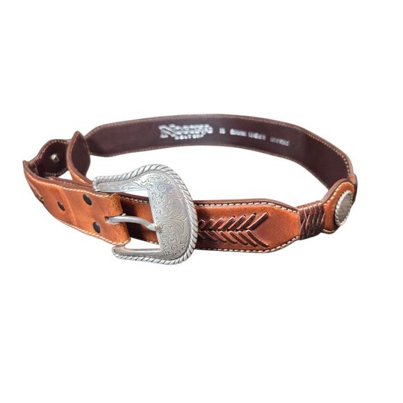 Nocona Belt Co. Accessories - Nocona Tan Brown Leather Belt Western Braided‎ & Concho Silver Buckle Sz 32 NWOT